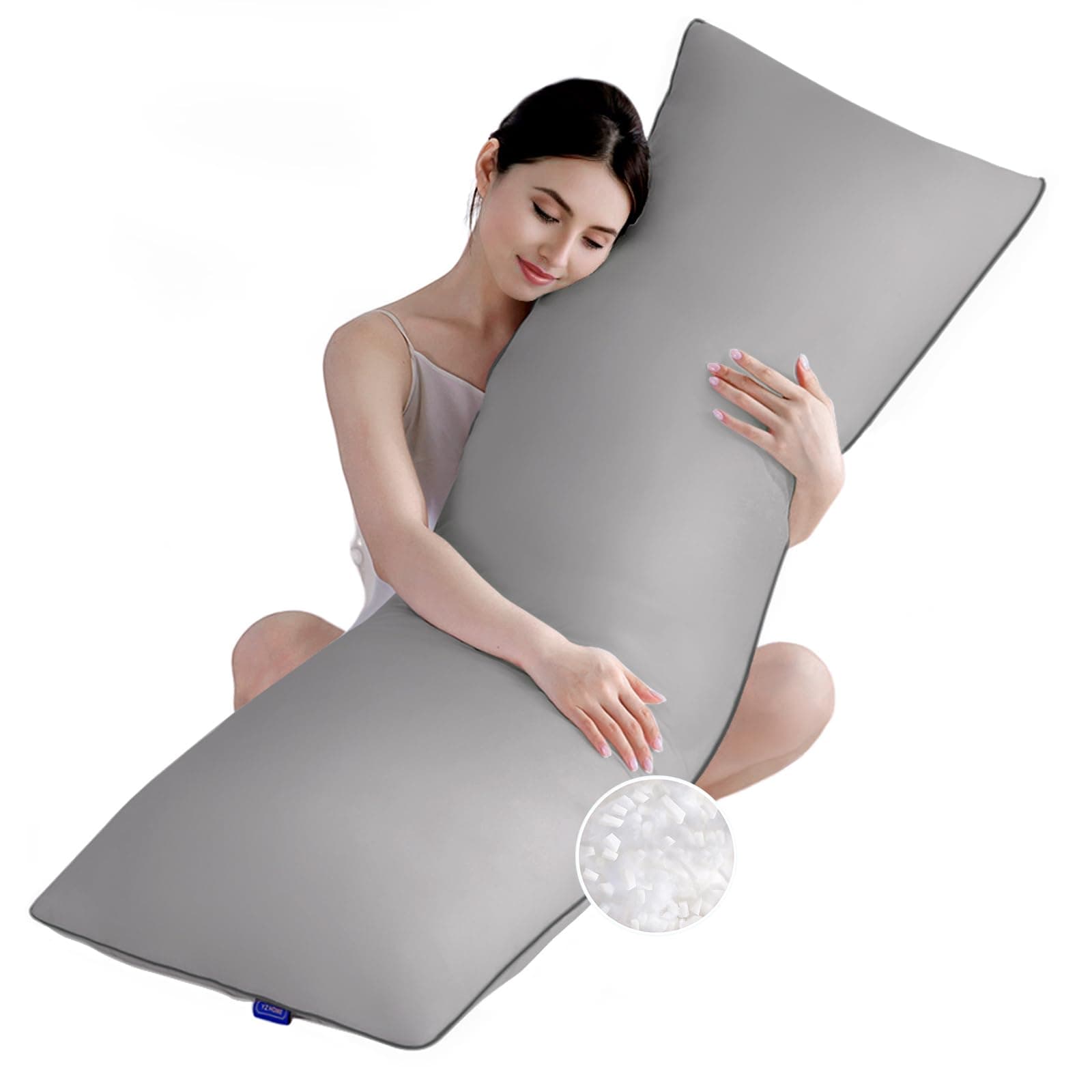 YZ HOME Memory Foam Body Pillow Insert - Full Body Pillow for Adults - Soft Large Long Bed Pillow for Side Sleeper(20x54 Inch, Grey)