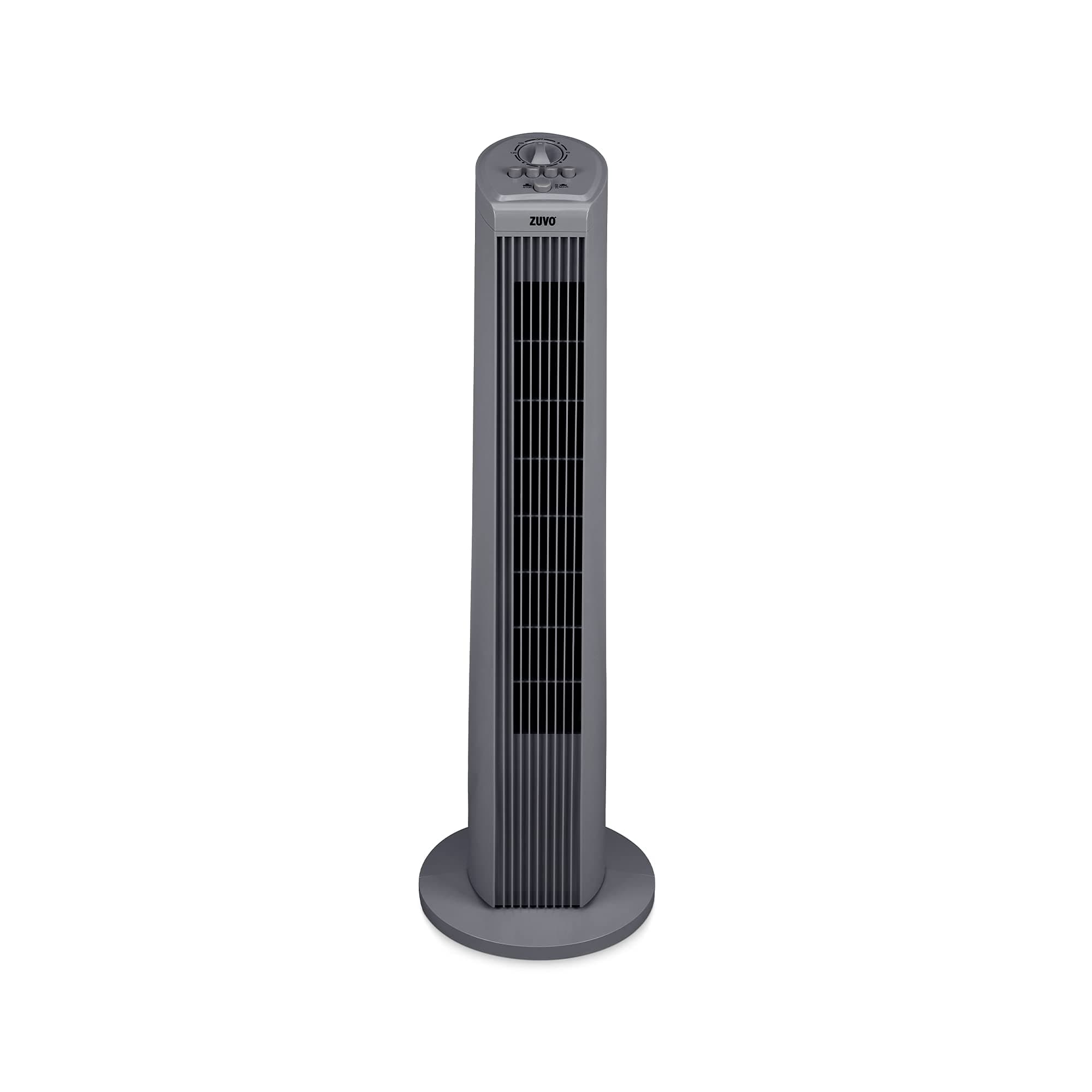 Zuvo 30'' Oscillating Rotating Standing Tower Fan, 3 Speed Setting Bladeless Portable Fan with 120 Minutes Timer, Quiet Operation Space-Saving fan for Home Living room and office (Gray)