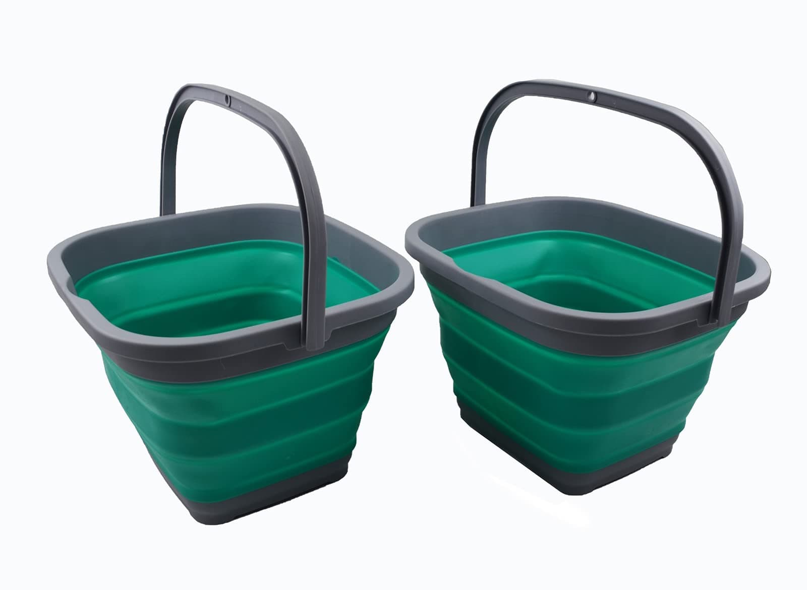 SAMMART 10L (2.6 Gallon) Collapsible Rectangular Handy Bucket (Dark Grey/Bluish-Green (Set of 2))