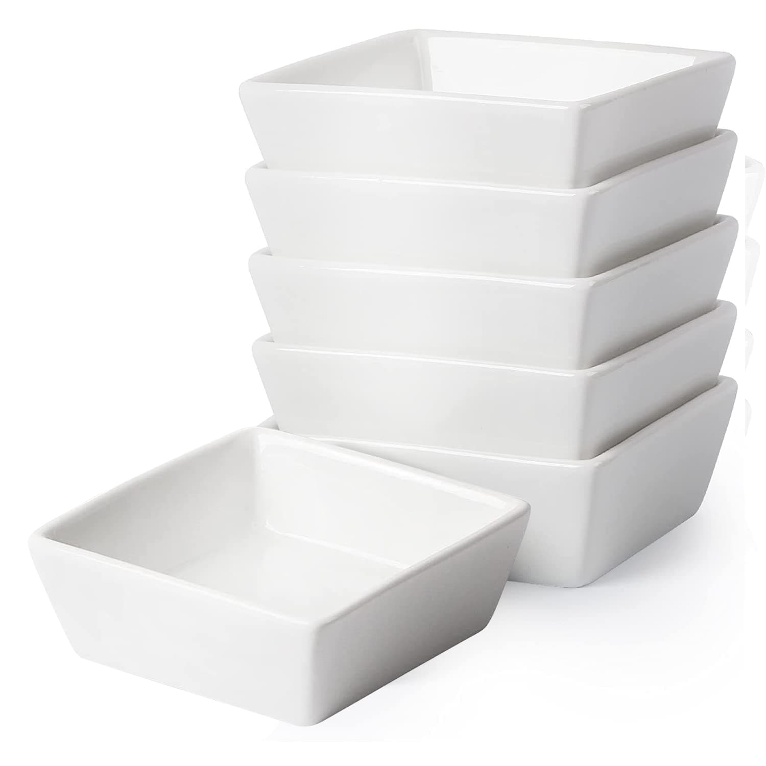 Ramekins 177ml Oven Safe - Square Ramekins for Creme Brulee, Porcelain Souffle Ramekins for Baking, Dessert Bowls Appetizer Bowls Dipping Sauce Dish, Set of 6, White