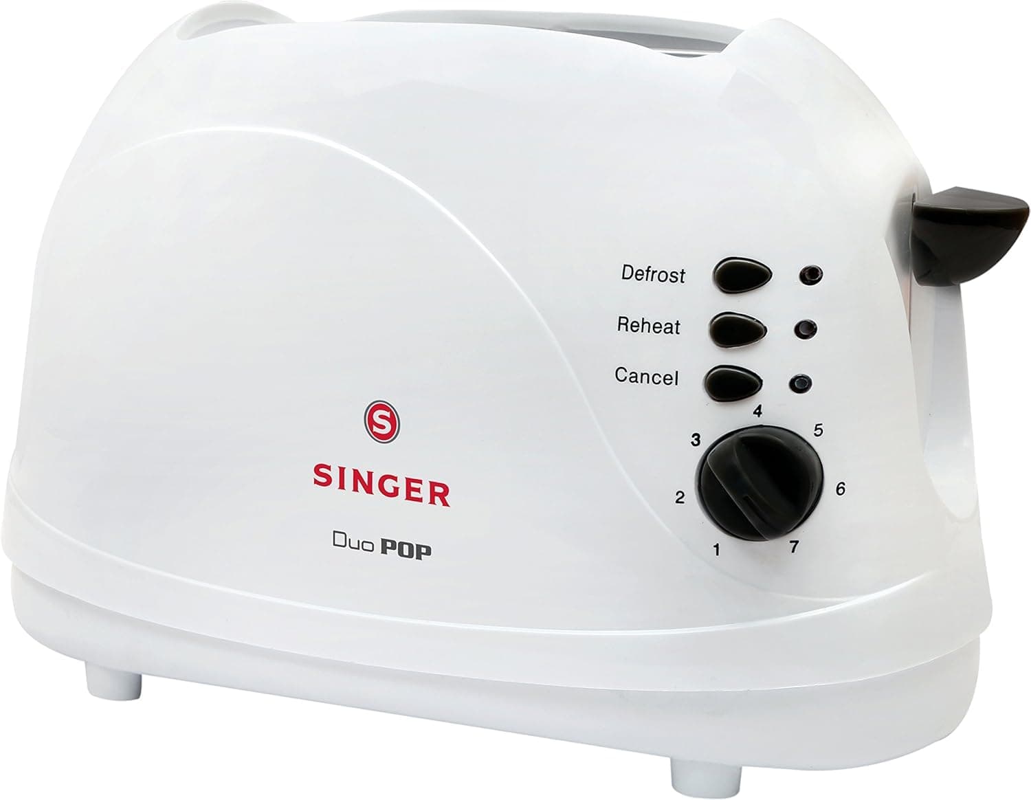 Singer Duo Pop 2 Slice Electric Toaster For Home | Smart Auto Pop Up | 700 Watts | Defrost and Reheat | 7 Brown Levels | Mid-Cycle Cancel Feature | Removable Crumb Tray | 2 Years Warranty | White
