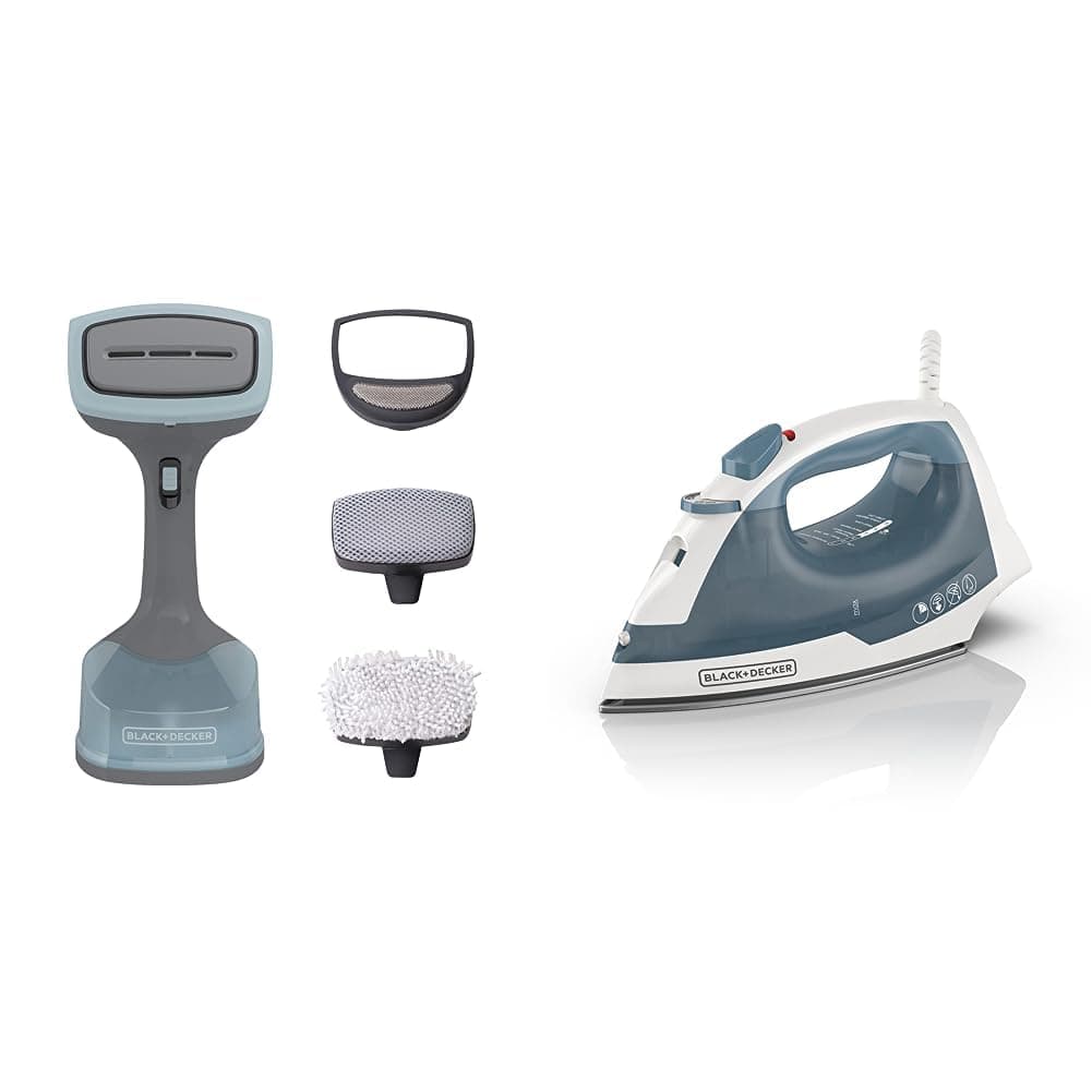 BLACK+DECKER Advanced Handheld Steamer, Gray/Blue + BLACK+DECKER IR40V Textile Iron