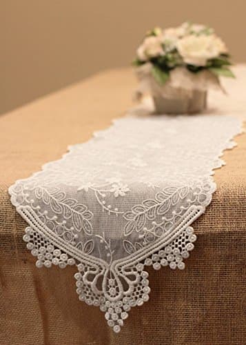 Lace Table Runner in White - 12" Wide x 74" Long
