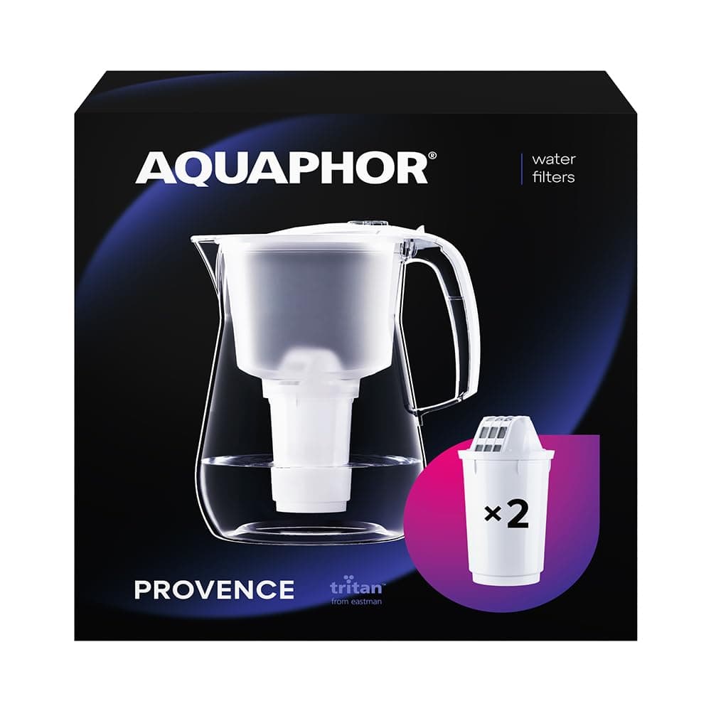 Provence White Water Filter Jug Counter Top Design with 4.2L Capacity, 2 X A5 Filters Included, Reduces Limescale, Chlorine & Microplastics, Perfect for Families, Premium Quality Glass Effect