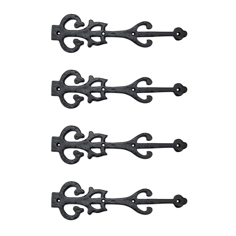 Adonai Hardware11 Inch "Izehar" Heavy Duty Antique Aluminium Strap False/Faux/Dummy Hinge Fronts (4 Pack, Black Powder Coated) for Vintage Barn Doors, Gates, Furniture, Garage, Shutters and Fences