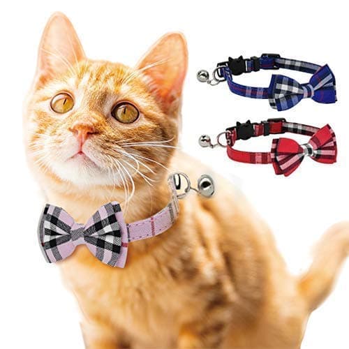 Pet Guard Cat Collar, Breakaway with Cute Bow Tie and Bell for Kitty and Some Puppies, Adjustable from 7.8-10.5 Inch(Red+Blue)