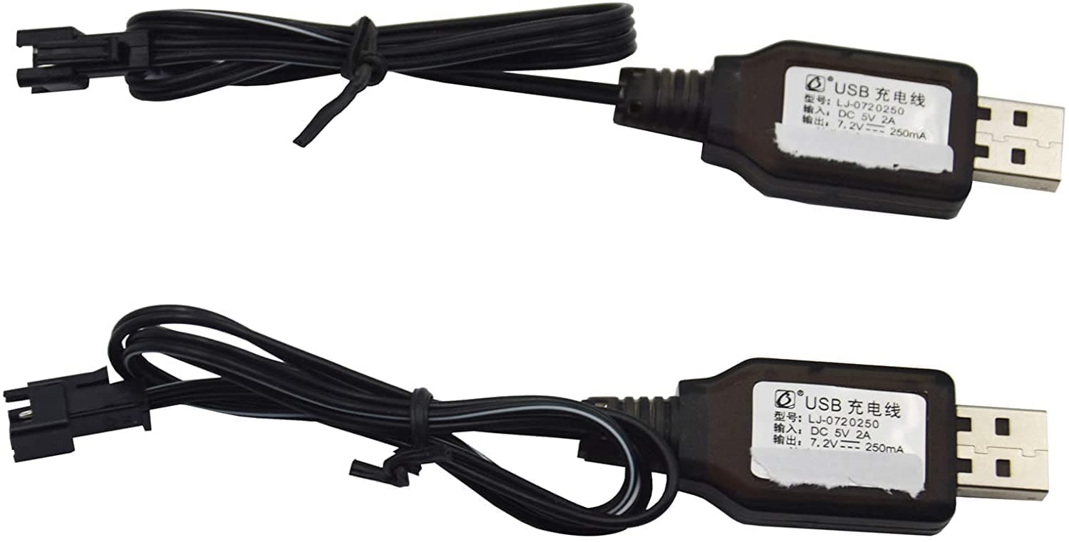 (HIZLI) 2 Pack 7.2V 250mA USB Power Adapter Charger Cable for 7.2V Ni-Cd Ni-Mh Battery Previous Huina 1550 15 Channel RC Excavator RC Cars Toy