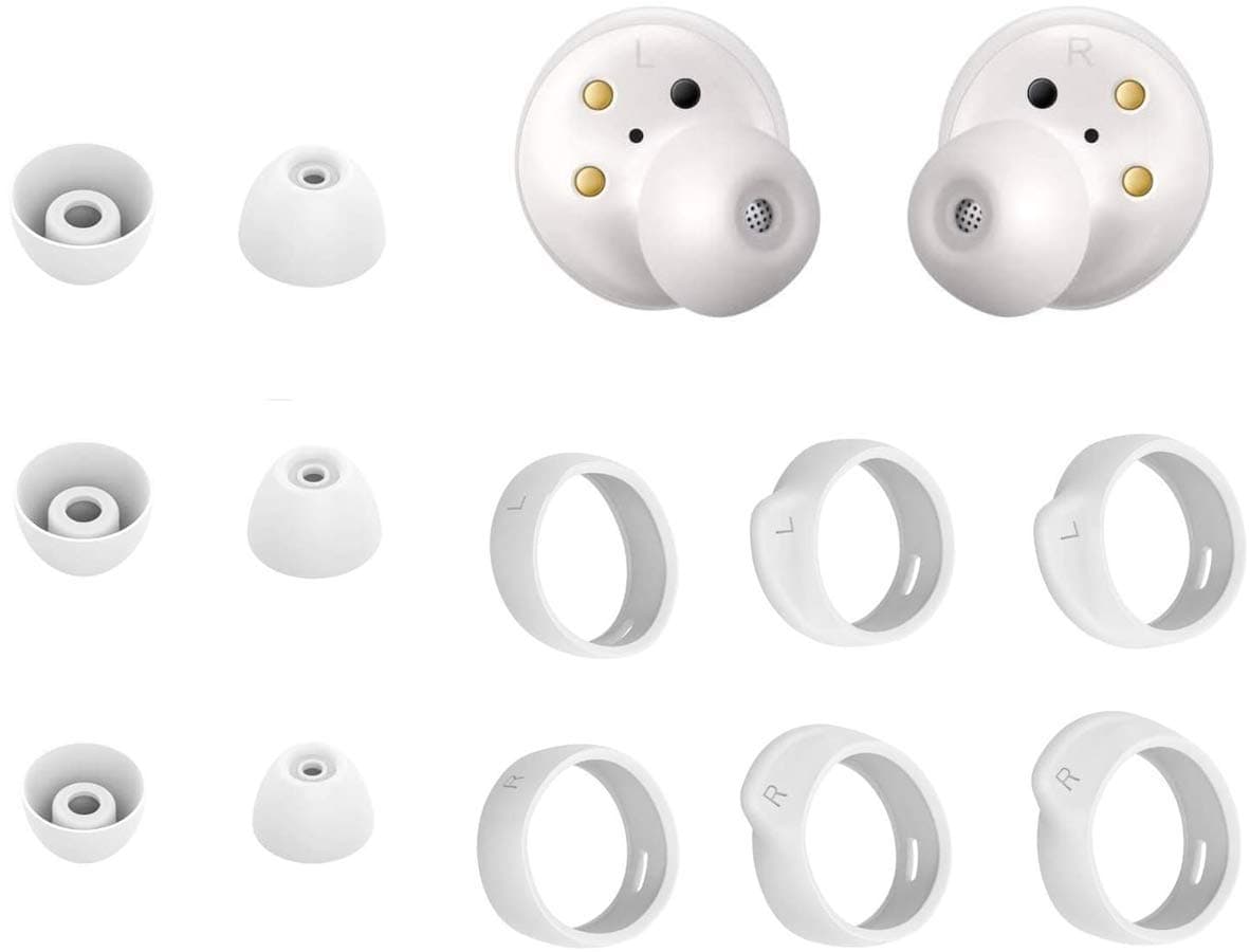 Zotech 6 Pair Eartips Set Anti Slip Earhooks Kit for Samsung Galaxy Buds 3 Pairs Silicone Earbud Eartips S/M/L, 3 Pairs Earhooks S/M/L (White)