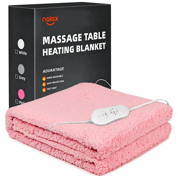 Nalax 30" x 71" Soft Cashmere Heating Blanket, 4 Timer & 6 Heat Settings & Overheat Protection for Massage Bed & Spa, Massage Table Heating Pad (Pink)