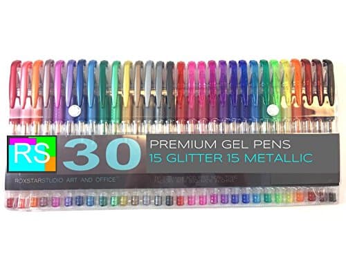 Roxstar Studio Gel Pen Set -30 Piece Gel Pen Set 15 Glitter and 15 Metallic