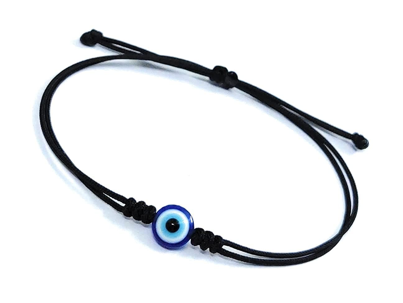 MorningVale Unisex Evil Eye Beads Handmade Adjustable Black Thread Bracelet For Men And Women (Blue)