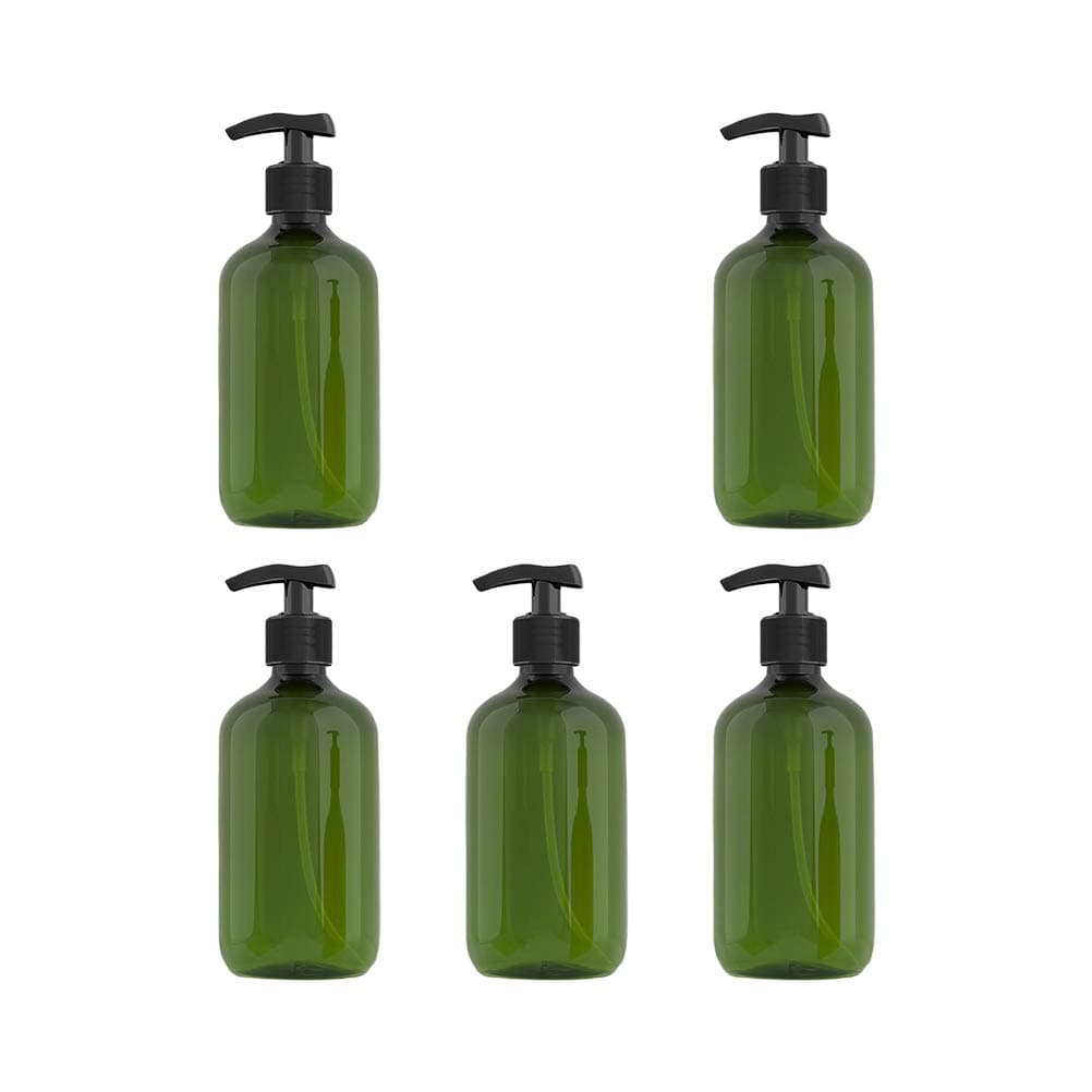 Empty Spray Bottle Container, 5Pcs 300ml Plastic Empty Bottles Shampoo Subpackaging Bottle Emulsion Pump Press Bottles Dark Green