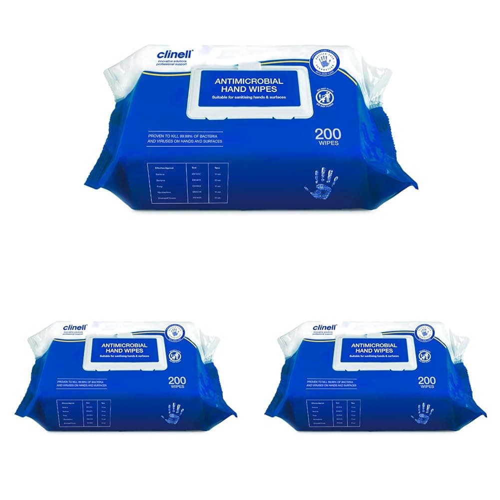 CAHW200 Antibacterial Hand Wipe Suitable for Hands and Surfaces, 3 Pack of 200 wipes,15 x 10 x 12 centimeters
