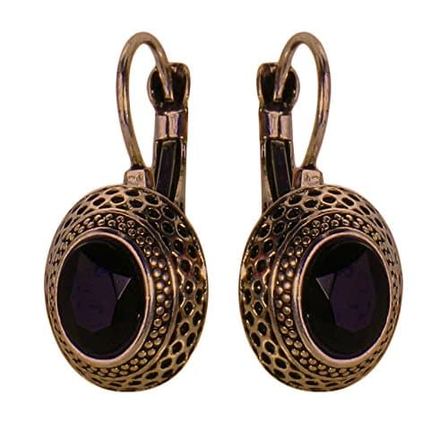 Bold N Elegant Antique Finish Classic Black Stone Inlaid Stud Earring Push Back Earrings