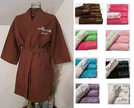 Personalized Bride Robe Monogrammed Bridesmaids Gifts Waffle Weave Personalized Embroidered with Back Embroidery