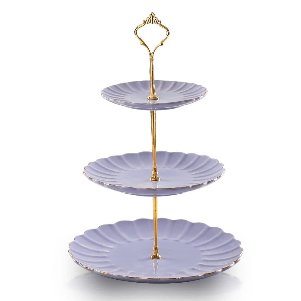 Sweejar 3 Tier Ceramic Cake Stand Wedding, Dessert Cupcake Stand for Tea Party Serving Platter (Purple)