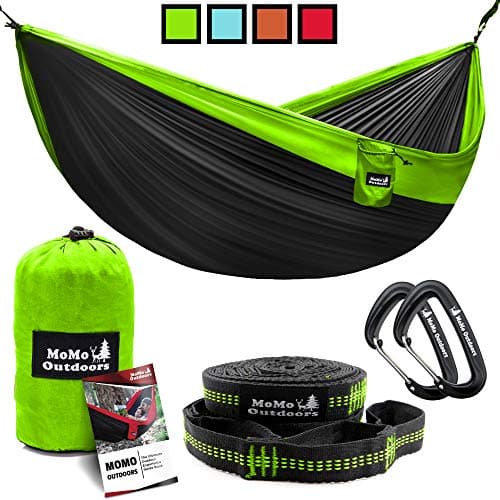 Lightweight Double Camping Hammock - Adjustable Tree Straps & Ultralight Carabiners Included - Two Person Best Portable Parachute Nylon Hammocks for Hiking, Backpacking, Travel & Backyard - Easy Setup