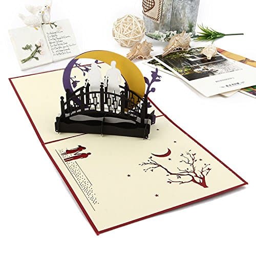 3D Love Pop Up Card and Envelope - Romantic Unique Pop Up Greeting Cards for Birthday, Mother's Day, New Year, Anniversary, Valentine, Wedding, Graduation, Thank You. Couple night on the bridge