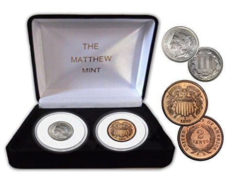 The Matthew Mint Two Coin 2 and 3 Cent Piece in a Velour Box