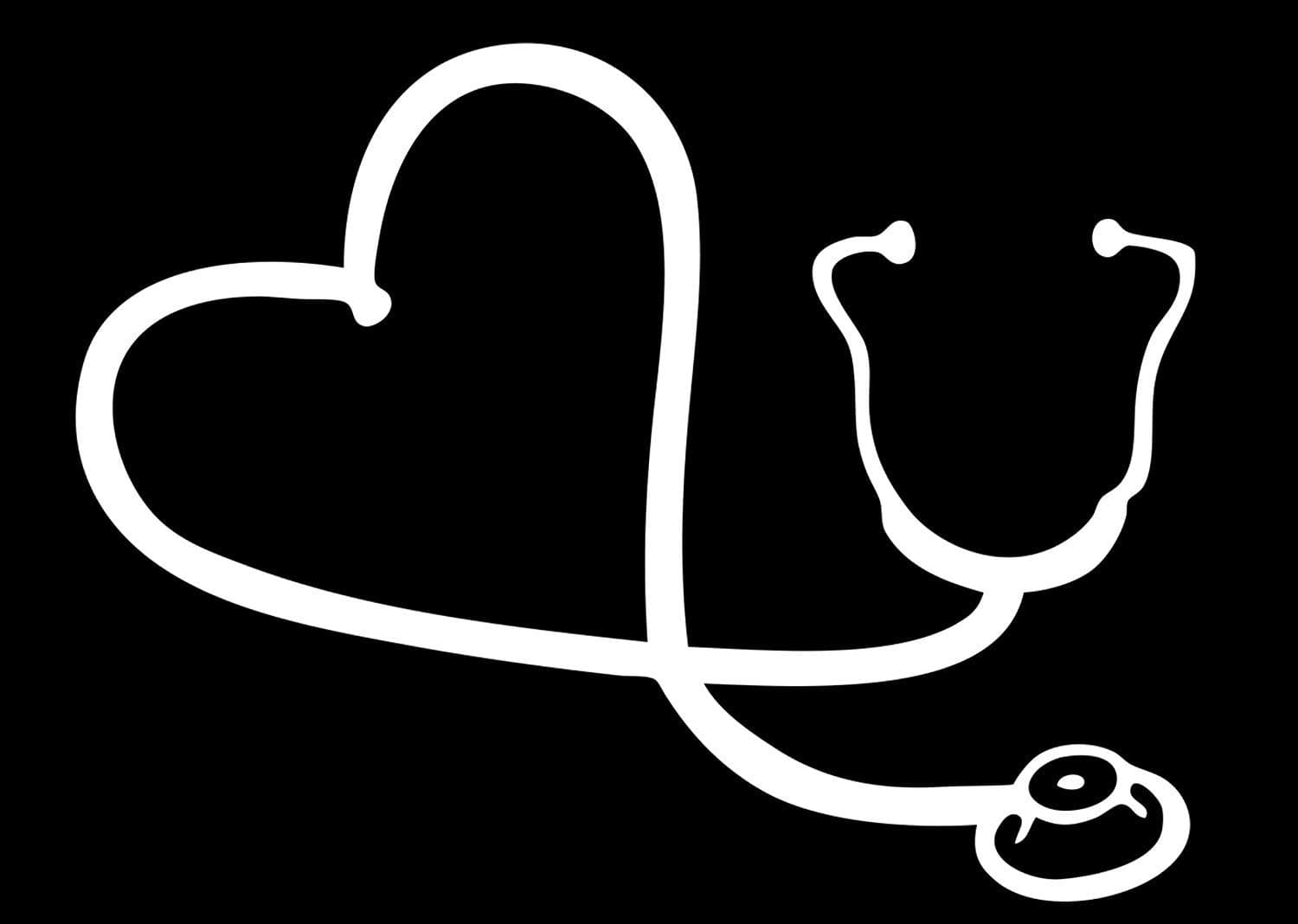 White Heart Stethoscope Car Window Decal 6" White