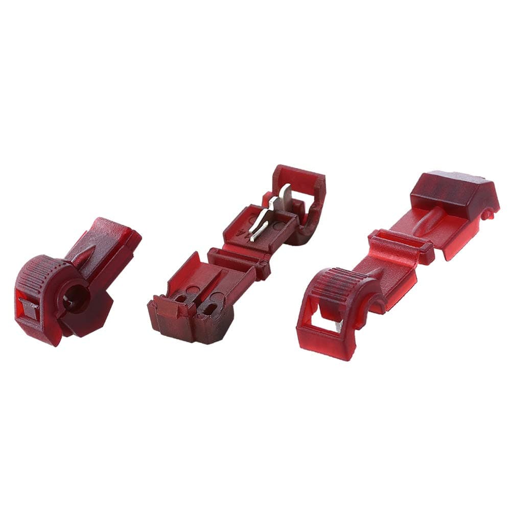 AIRIC T-tap Wire Connectors Quick Splices 100 Pcs 22-18 Gauge Red Wire Inline Terminal Connector Tap Self-Stripping Radio Wiring Splice Terminals
