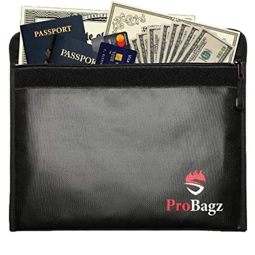 ProBagz Fireproof Document Bag (15” x 11”) Non Itchy Silicone Coated | Fire and Water Resistant Money Bag with Zipper Closure | Fireproof Safe Storage for Money, Passports, Jewelry and Documents