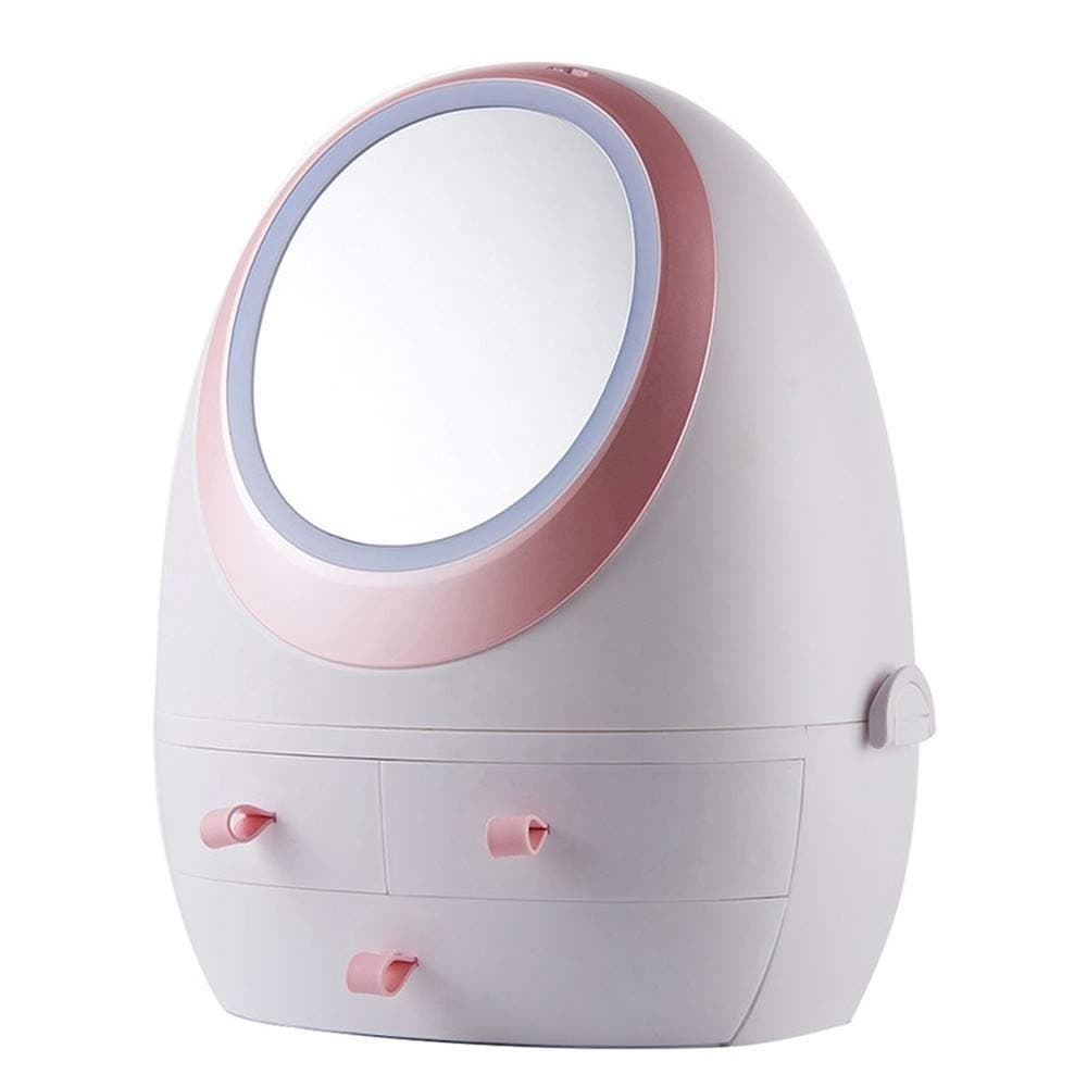 NLYWBPortable Makeup Organizer, Storage Box with LED Light Mirror, Desktop Finishing Jewelry and Cosmetic Display Case for Bathroom Dresser