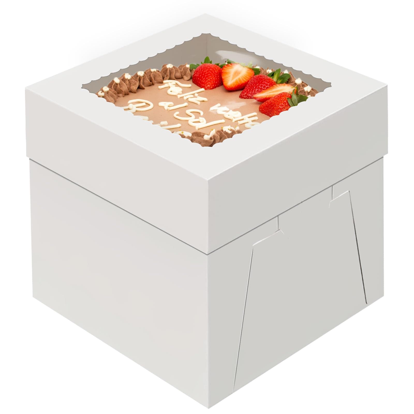 WINKIO 8x8x8 Inch Cake Boxes, 4 Pack With Window, White, Disposable Bakery Bo...