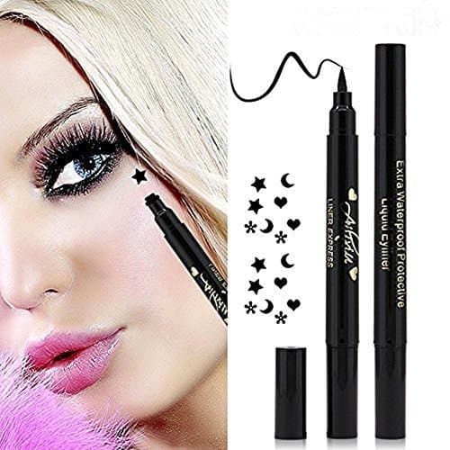 QBEKA Makeup Black Waterproof Liquid Eyeliner, Double-Ended Eyeliner Stamp Eyeliner Tattoo