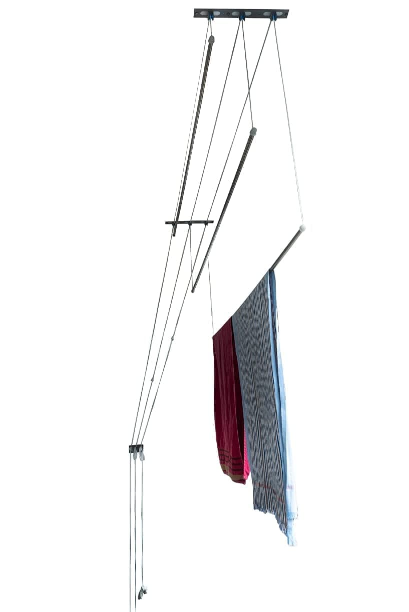 Deluxe Heavy Duty Stainless Steel Ceiling Hanger/Ceiling Cloth Drying Stand with Uv Protected Nylon Ropes Rust Proof Individual Dropdown (3Feet 3Lines), 50X90X5 Cm