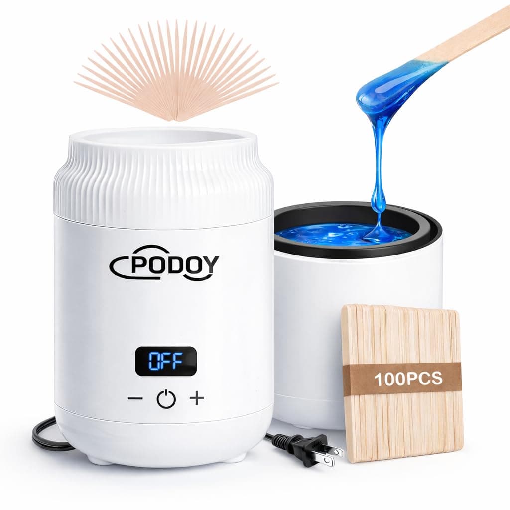 PODOY Mini Wax Warmer - Switchable Display, Portable for Hair Removal with 100 Wax Sticks, Non-Stick Waxing Kit for Women's Face and Body, Professional Melter Machine