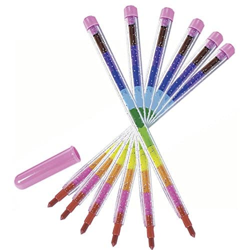 12 x Rainbow Multicolour, Pop a Point Crayons. Ideal Cheap Party Bag Filler or End of Term Class Gift