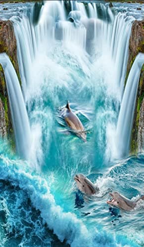 Wall Mural Wallpaper 144 x 100 inch (Width x Height) Custom Photo 3D Flooring Mural self - Adhesion Wall Sticker Great Falls Videos Dolphins to Beach 3D Stickers Toilets