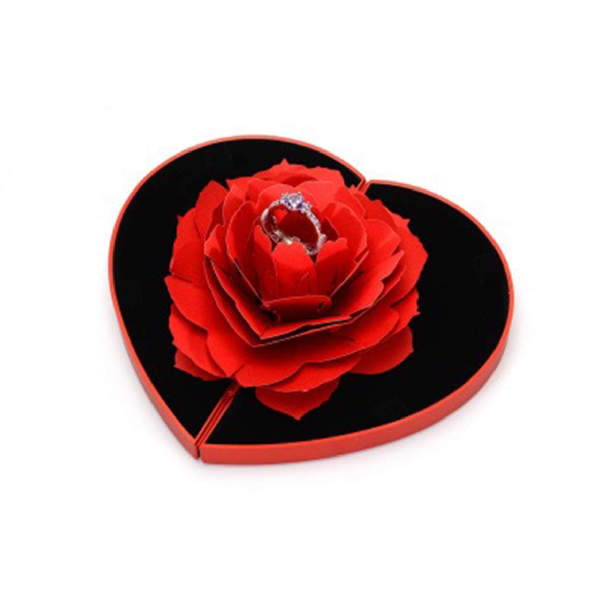 wonuu Engagement Ring Box,Ring Rose Box Surprise Jewelry Storage Holder for Woman as Proposal Engagement Wedding Ring Jewelry Gift ect. (Heart Shaped-Red)