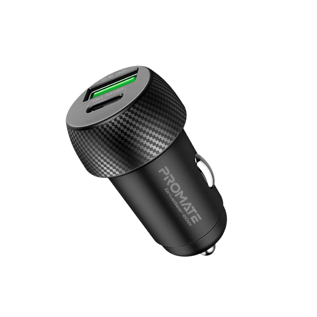 Promate 20W USB-C Car Charger, Super-Mini Fast USB Type-C Power Delivery Car Charger with 18W Quick Charge 3.0 USB Port and Over Charging Protection for Smartphones, GPS, Tablets, DriveGear-20W