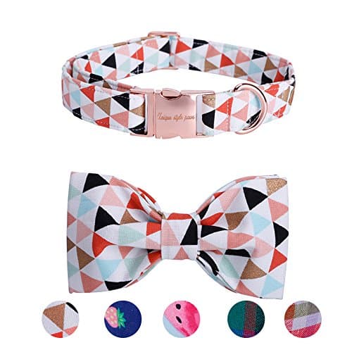 USP Pet Soft&Comfy Bowtie Dog Collar and Cat Collar Pet Gift for Dogs and Cats Adjustable Pure Cotton Collars 6 Sizes and 5 Patterns