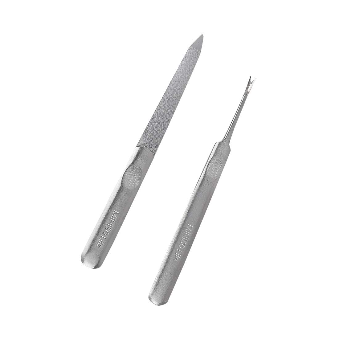 MINISO Silver Stainless Steel Manicure Kit Set Tool, Nail Files + Cuticle Pusher