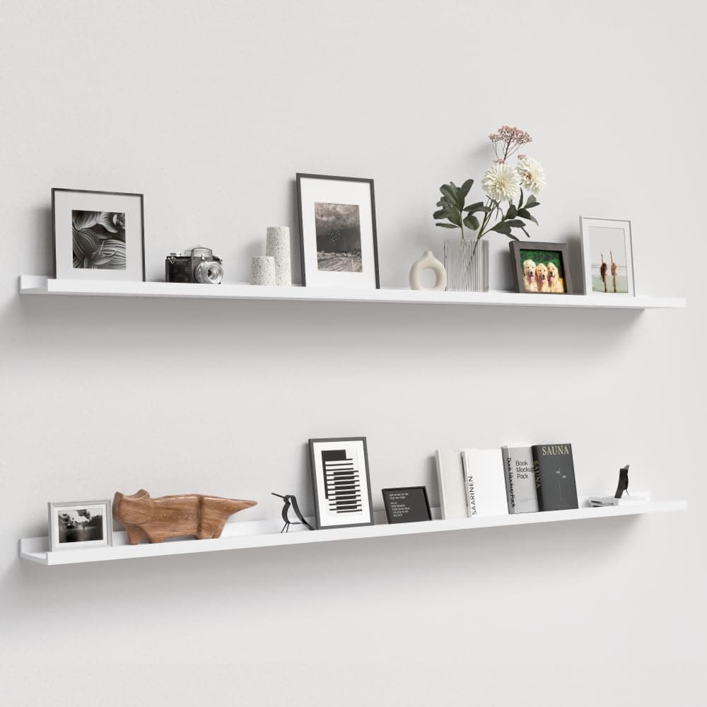 70.9 Inches Long Floating Shelves, 2 Set White Wall Shelf for Bedroom, Nursery Book Shelf with Lip, Picture Ledge Shelf for Wall Decor Living Room Bathroom Kitchen