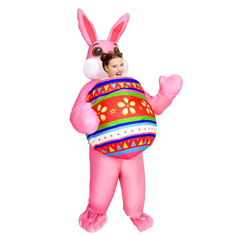MXoSUMInflatable Easter Bunny Costume Adult Blow up Easter Egg Rabbit Outfit Funny Bunny Mascot Costume Suit for Women Men