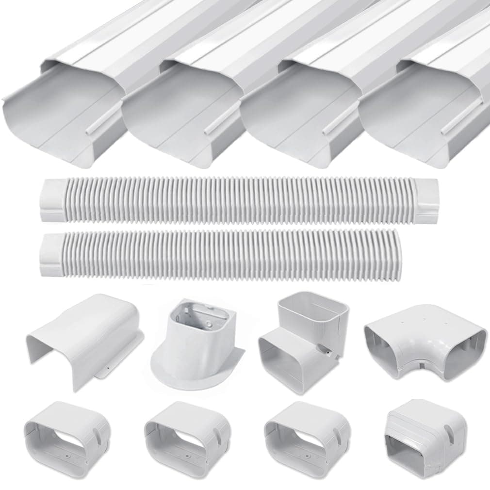 3'' 17 Ft PVC Decorative Pipe Line Cover Kit for Ductless Mini Split Air Conditioner-Full Set, No Other Parts Needed