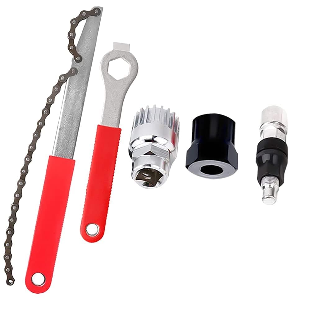 5 Pcs Bicycle Repair Tool Kits, Bike Tool Kit with Bike Freewheel Chain Whip Remover Crank Puller Extractor Hub Cassette Removal Bottom Bracket Remover