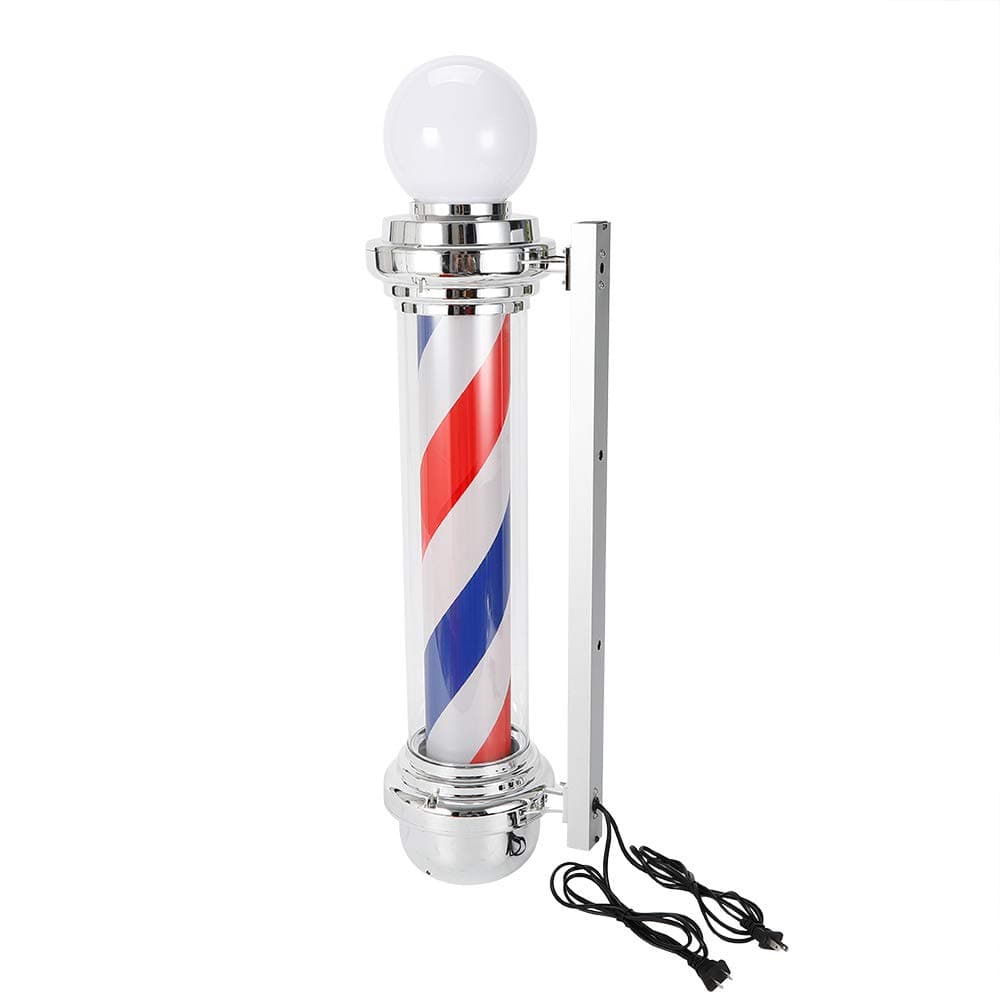 Eapmic Barber Pole LED Glowing Globe Light,Hair Salon Barber Shop Open Sign,Rotating Red White Blue Spinning Strips Sign,IP44 Waterproof Save Energy (32 inch)