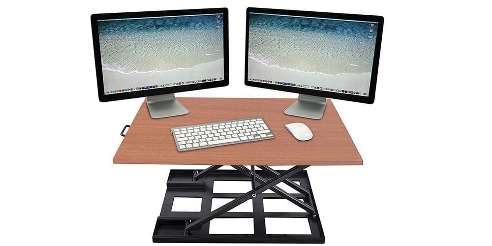 Adjust Standing Desk Converter 32x22 inch-Basics Height Adjustable Desk-Sit Stand Desk Converter Workstation- Sit Stand Computer Riser-The Best Standing Desktop-Full Assembled- Brown