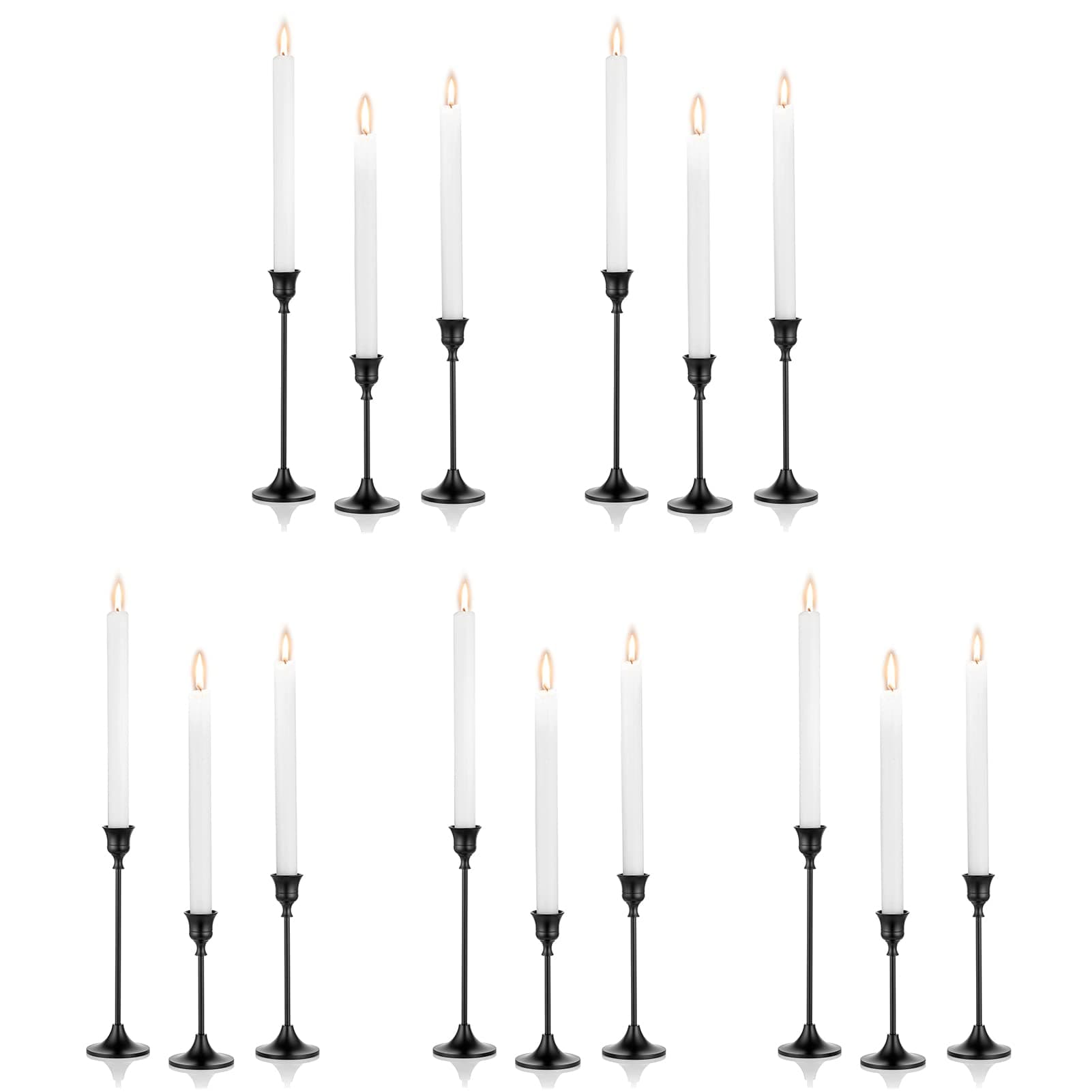 Nuptio Black Candle Holder Candlestick Holders 15 Pcs Candle Sticks Holder Metal Tapered Candle Holder, Taper Candle Holders for Wedding Christmas Party Celebration Mantel Dinner Home Decoration