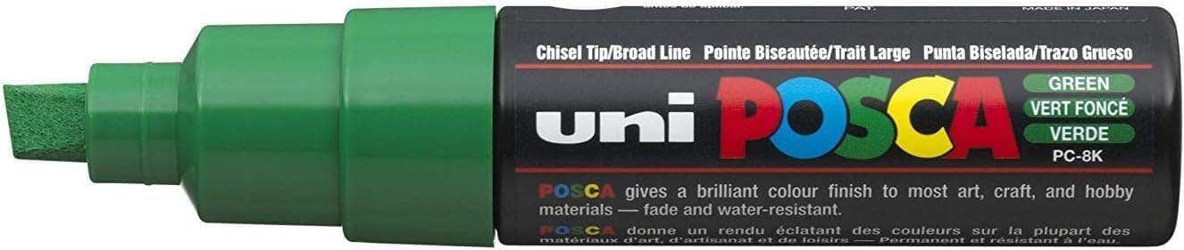 UNI POSCA PC-8K CHISEL TIP MARKER PEN- GREEN (BOX OF 6)