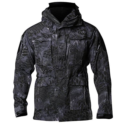 UDOIGI Men Army Tactical Jacket Military Black Python Coat Hooded Outdoor Windbreaker Big and Tall Casual Combat Waterproof Sport Soft Shell Coat Hiking Fishing Hunting Mountain Climbing(Black Python,XL)