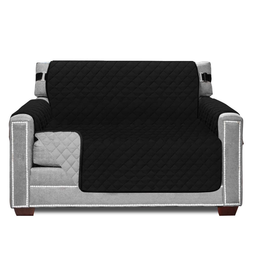 Sofa Shield Couch Armchair Covers for Dogs, Reversible Furniture Protector with Strap, Stain and Tear Resistant Cushion Cover, 48 inch Seat, Machine Washable Slipcover Pets, Cats, Black Gray