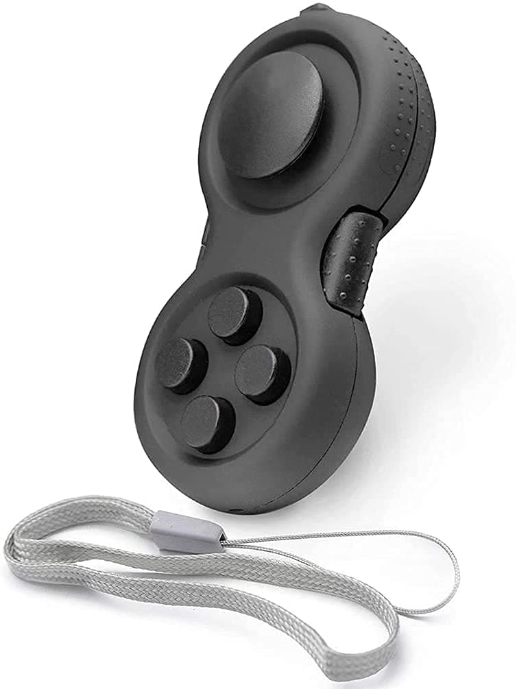 Fidget Pad Fidget Focus Toy with 8-Fidget Functions and Lanyard - Perfect for Relieving Stress (Black) (Black)