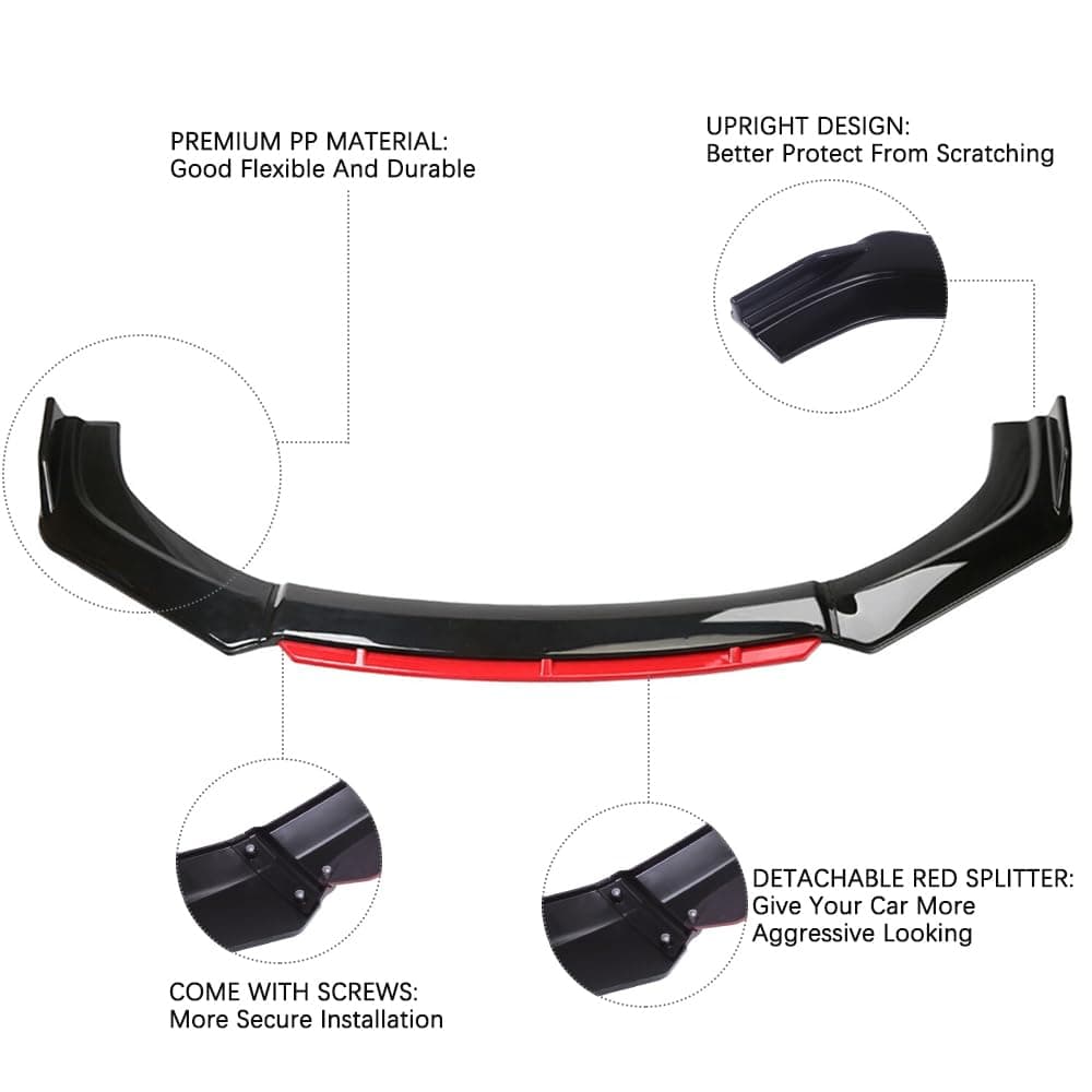 DREAMIZER Car Universal Front Bumper Lip 4pcs Body Kit Chin Spoiler Splitter Diffuser Protector Compatiable for Toyota Honda Nissan Hyundai and More (Red and Black)
