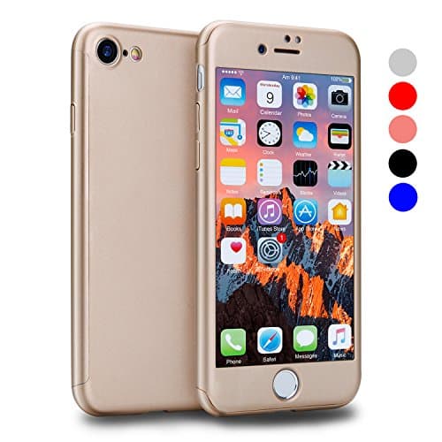 iPhone 8 Case,CANSHN 360 Full Body Protection Hard Slim Case Coated Non Slip Matte Surface with Tempered Glass Screen Protector for Apple iPhone 8 Only (4.7-inch) - Gold